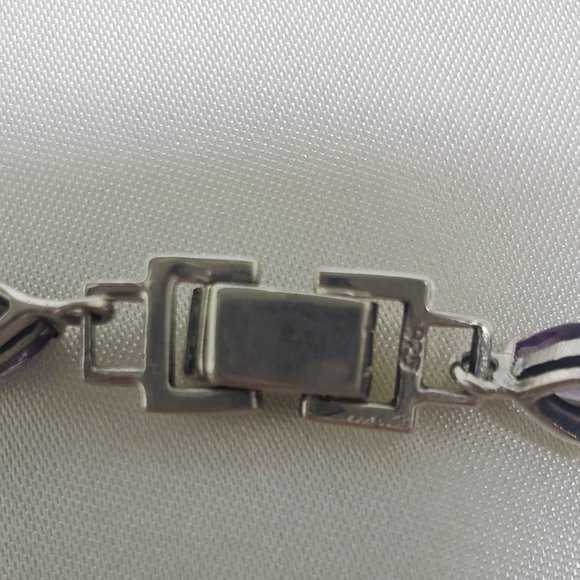 LUXURY STERLING SILVER MARCASITE AND AMETHYST NECKLACE - Picture 6 of 7